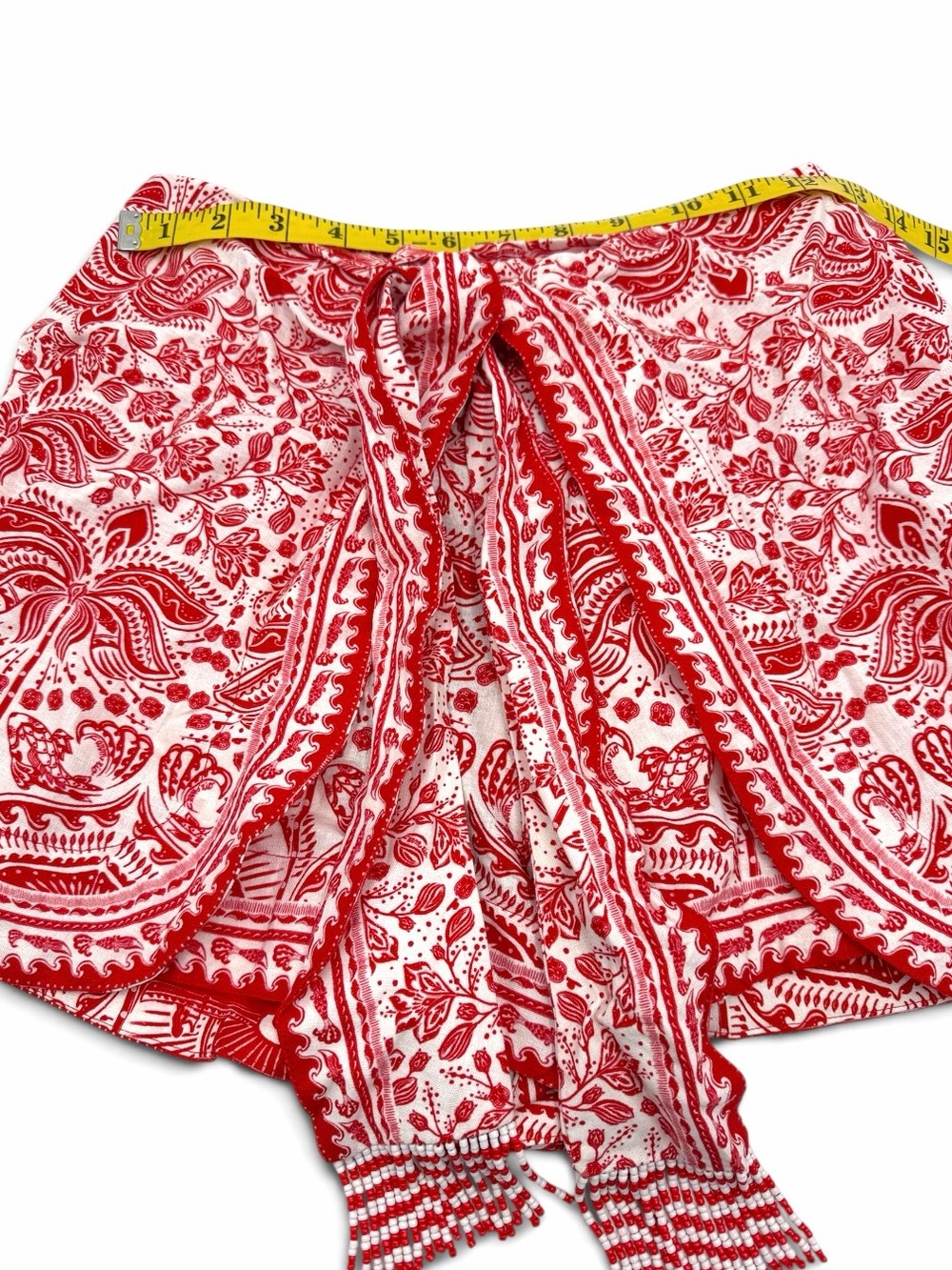 NWT Farm Rio River Ride Red Tie-Waist Linen Blend Shorts Beaded Fringe Size S - Picture 12 of 16